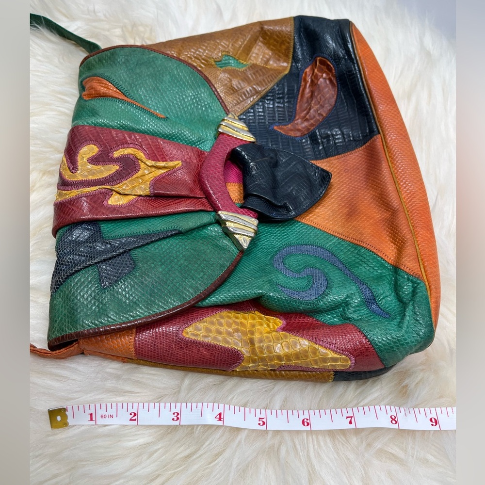 Vintage Sharif 1980s Genuine Leather and Snake Color-blockShoulder Bag - Picture 13 of 17